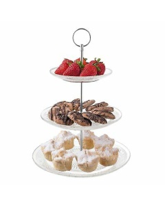 Royalty Art 3-Tiered Serving Stand (Glass) Beautiful, Elegant Dishware Serve Snacks, Appetizers, Cakes, Candies Durable, Reusable Party or Holiday Hosting (SILVER)