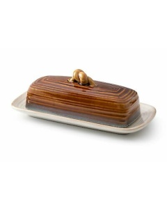 Roscher Ceramic Butter Dish w/Handle (AMBER) Cover and Plate 2-Piece Combo...