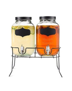 Dual Mason Jar Drink Dispensers with Metal Stand (4-Liters Each) Leakproof,...