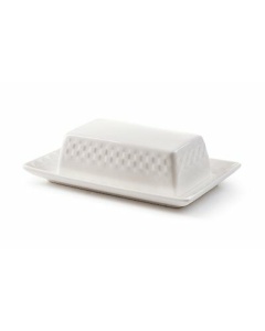 ROSCHER Basketweave Butter Dish (White Porcelain) Textured Surface, 2-Piece...