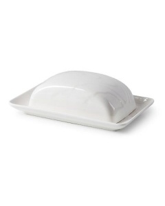 ROSCHER Faux Woodgrain Butter Dish (White Porcelain) Smooth Surface, Single...
