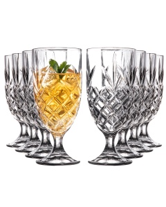 Royalty Art Kinsley Lowball Whiskey Glasses Set, 8 Long-Stem Tumbler, Tall Goblet Style Glassware for Hosting Parties, Events, or Evening Dinners, Bourbon, Scotch or Liquor