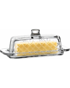 Royalty Art Glass Butter Dish with Lid, Single Stick Container with Handle Cover, Rustic Farmhouse or Vintage Boho Kitchen Accessory, Clear