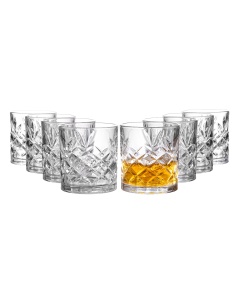Royalty Art Lowball Whiskey Glasses, 8 Pc. Set, 10.6 ounce Short Drinking Glassware for Liquor, Bourbon, Rye, or Beer,, Dishwasher Safe