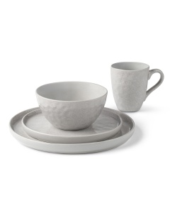  16 Piece Dish Set with Salad and Dinner Plates, Coffee Cups and Soup Bowls, Crafted with Mercerie Reactive, Elegant Grey 