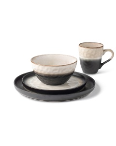  16 Piece Dish Set with Salad and Dinner Plates, Coffee Cups and Soup Bowls, Crafted with Mercerie Reactive, Elegant (Midnigh) 