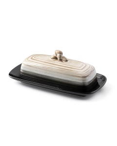 Ceramic Butter Dish w Handle (Midnight) Cover and Plate 2-Piece Combo Dark, Contemporary Kitchen Décor Decorative, Modern Design for Kitchen, Dining Room