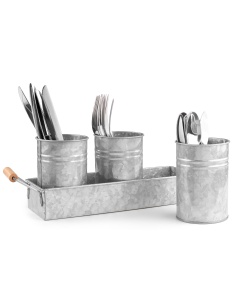 Royalty Art Galvanized Planter Buckets and Rectangular Pot Base for Succulents, Herbs, and Small Plants, Vintage Farmhouse Galvanized Steel, Wooden Carry Handles