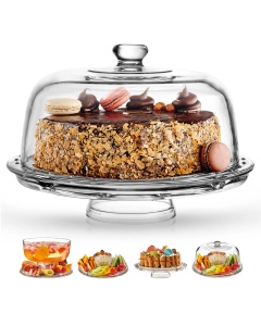 Royalty Art Cake Stand with Dome (6-in-1 Design) Multifunctional Serving Platter for Kitchens, Dining Rooms, Pedes Glass Durabilitytal or Cover Use, Elegant