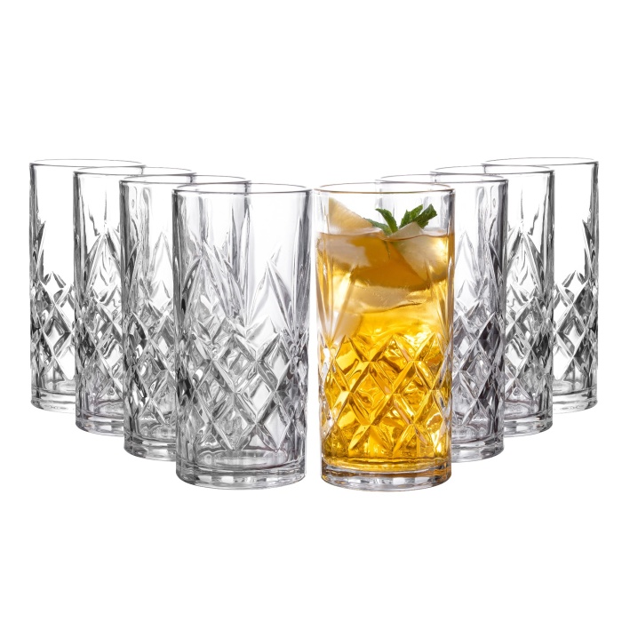 Royalty Art Tall Highball Glasses Set of 8, 12 Ounce Cups